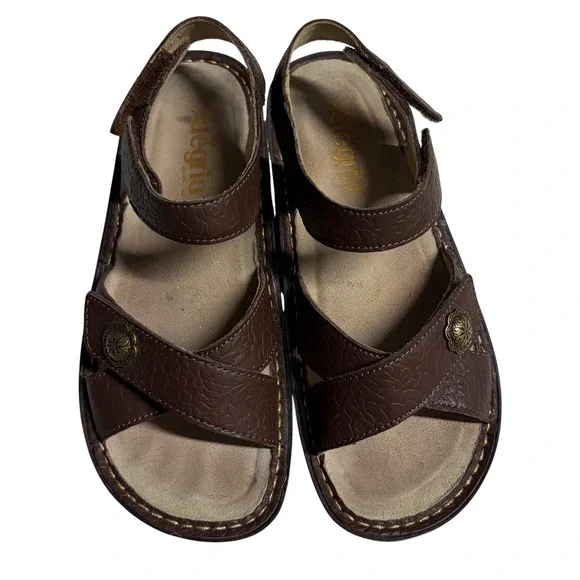 Alegria Lul-7608X Brown Leather Platform Sandals Womens 37 Adjustable Straps - Picture 11 of 11